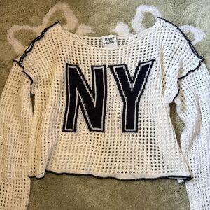 NWOT Planet Heart Small Women's White and Navy Crochet/Knit Sweater